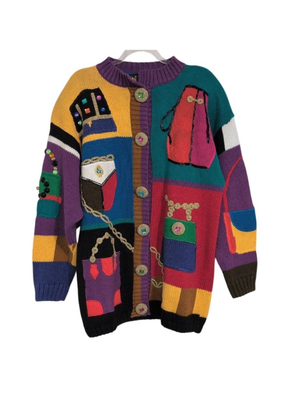 Lisa Nichols 2 Fashionista Cardigan Womens Size Large Colorful Beaded Vintage 90